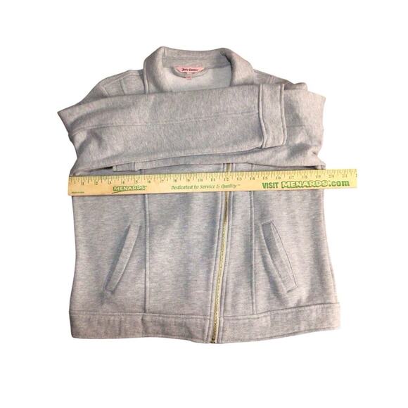 JUICY COUTURE Womens Jacket Large Gray Moto Zip Up Fleece Sweatshirt Pockets - Picture 6 of 7